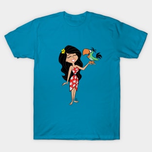 PRETTY ISLAND WOMAN AND TROPICAL BIRD T-Shirt